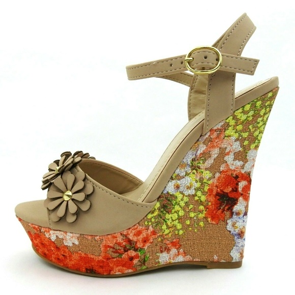 Bamboo Floral High Heel Platform Wedge Sandal - Picture 7 of 8